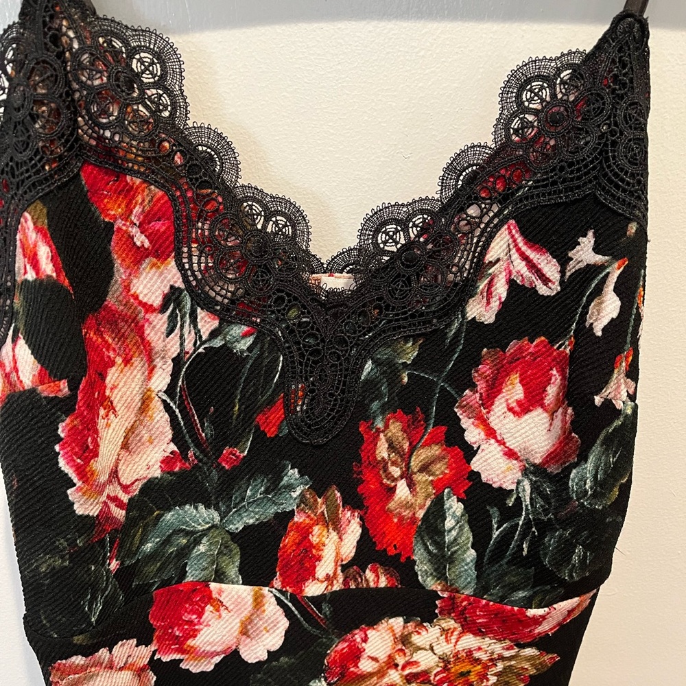 Black and Floral Midi Dress
